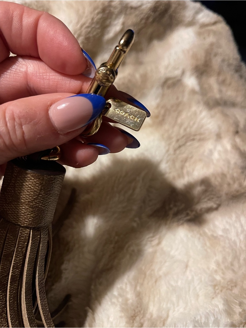 Coach Brown Leather Tassel Keychain with Gold Clip - Picture 4 of 5